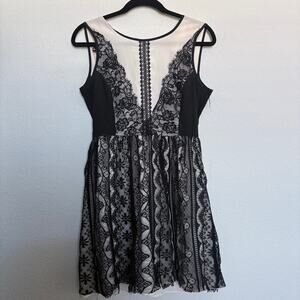 Unconventional Lace fitflare dress sheer LBD S Monteau Vixen Boho Cocktail